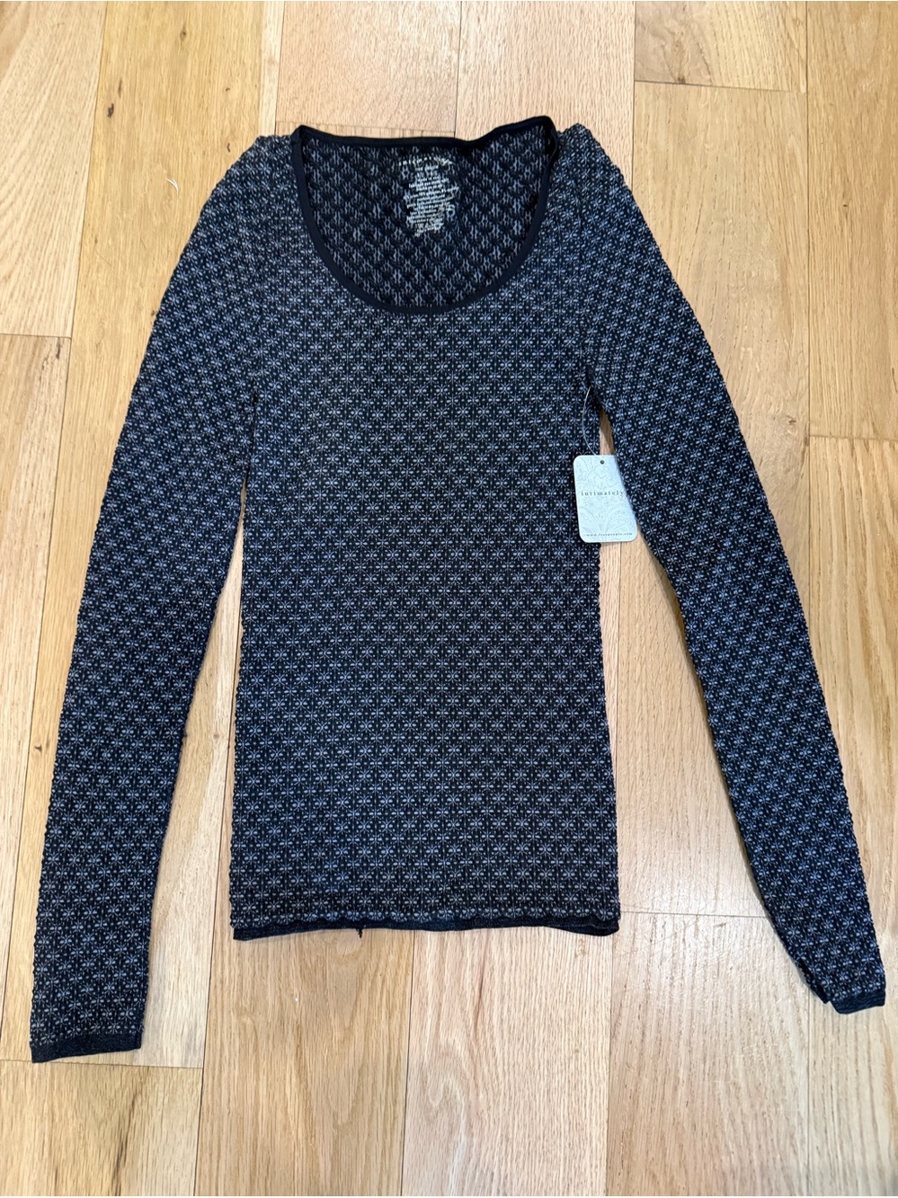 We The Free Black and Gray Scoop Neck Long Sleeve Top